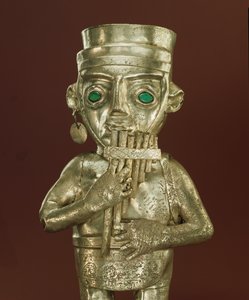 Vase de joueur de flûte de Pan (argent et malachite)
